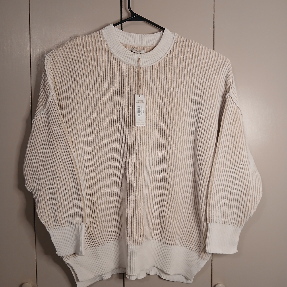 Elegant Cream/Tan Ribbed XXL Women's Sweater (0635S2)